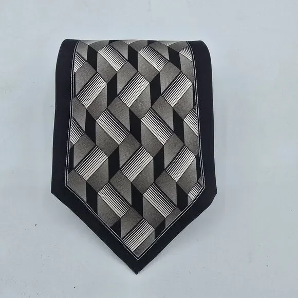 Zylos George Machado Necktie Gray Geometric Square Silk 58 X 4in Vintage - Picture 1 of 6